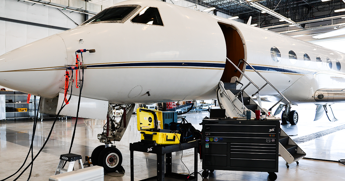 Private jet getting scheduled maintenance